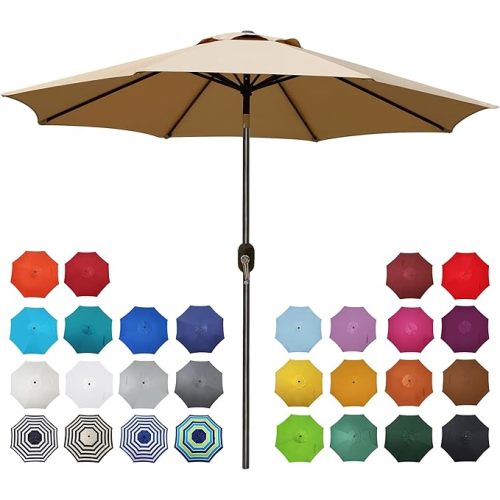 Blissun 9' Outdoor Patio Umbrella, Outdoor Table Umbrella, Yard Umbrella, Market Umbrella with 8 Sturdy Ribs, Push Button Tilt and Crank