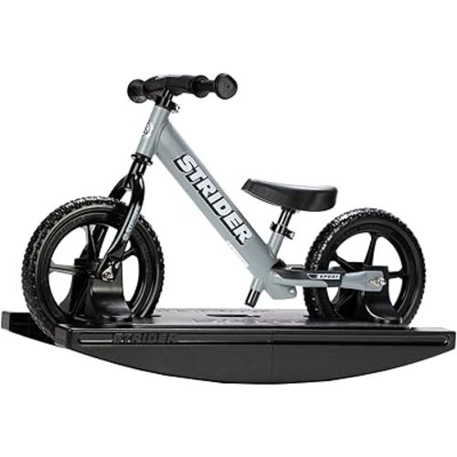 Strider 12” + Rocking Base - Helps Teach Baby How to Ride a Balance Bicycle - for Kids 6 Months to 4 Years - Easy Assembly & Adjustments