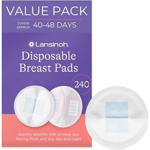 Lansinoh Stay Dry Disposable Nursing Pads, Soft and Super Absorbent Breast Pads, Breastfeeding Essentials for Moms, 240 Count