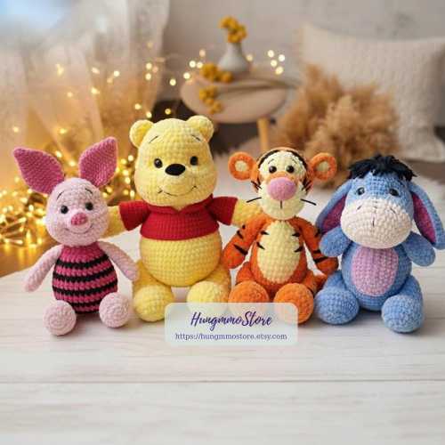 Winnie the POOH and friends Crochet, Bear Pooh, Piglet, Tigger, Eeyore, Handmade Amigurumi, Storybook Animal Toys, Gift for Kids Decor