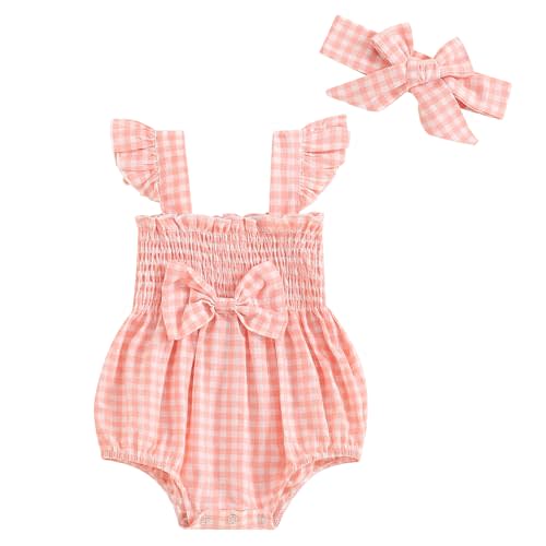 Newborn Baby Girl Bodysuit Sleeveless Halter Frill Romper One-piece Jumpsuit with Headband Summer Clothes Set