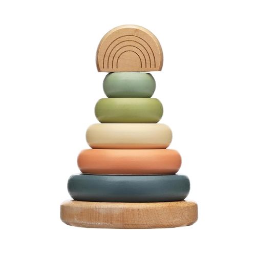 Pearhead Wooden Stacking Rainbow Toy, Montessori Learning Rings for Babies and Toddlers 12+ Months, Color Sorting Play, Nursery Decor, Spring Easter Basket Gift