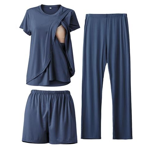 Rnxrbb 3 Piece Postpartum Nursing Pajamas Set Casual Soft Maternity Breastfeeding Pjs Sleepwear Loungewear Clothes Layer
