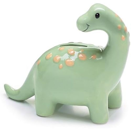 burton+BURTON Green Dinosaur Shape Ceramic Bank, 6.5-Inch