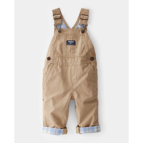 Baby Lightweight Plaid-Lined Canvas Overalls - Khaki - OshKosh | Carter's