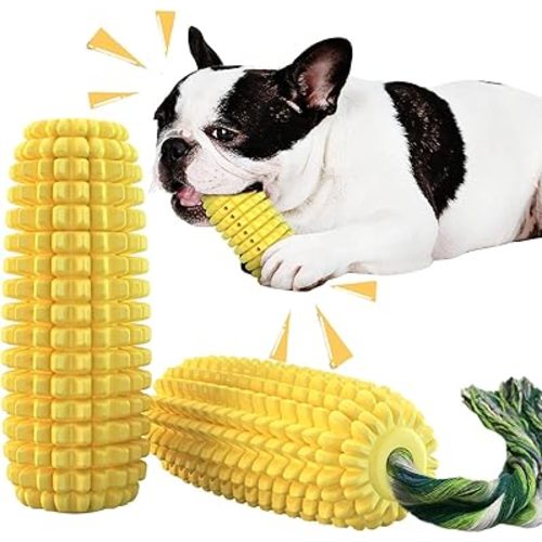 Dog Chew Toys for Aggressive Chewers,Corn Interactive Squeaky Dog Toys for Puppy Medium Breed,Tough Rubber Dental Chew Dog Toys
