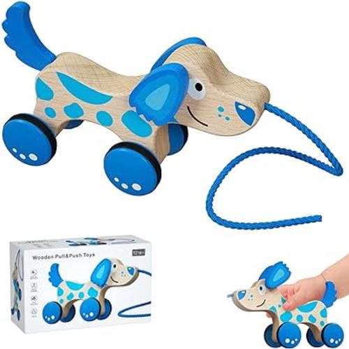 Handmade Wooden Pull Dog Toy Pull Along Toy with String for Walking Toddlers Educational Toy for Boys Girls Birthday Gifts
