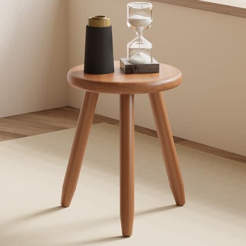 POCURBAN Rubber Wood Plant Stand & Small Stool, 12.6' Multi-Functional Natural Wood Stool for Home, Living Room, Bedroom, or Garden (16" Tall)