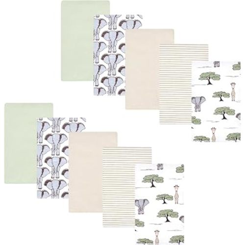 Hudson Baby Cotton Flannel Burp Cloths 10-Pack, Wild Safari Adventures, One Size