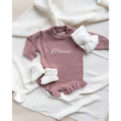 Frill Leg Knit Romper - Vintage Rose – Pine Kids Co