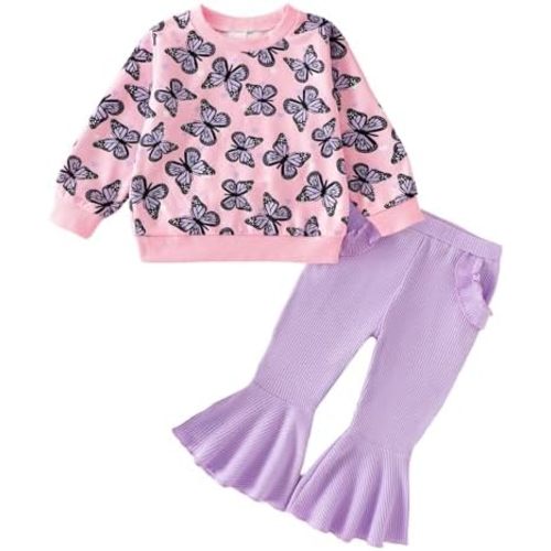 Toddler Girl Clothes Fall Winter Baby Outfits Cute Butterflies Print Sweatshirt + Flared Pants Set 2 Piece 1-6 Years