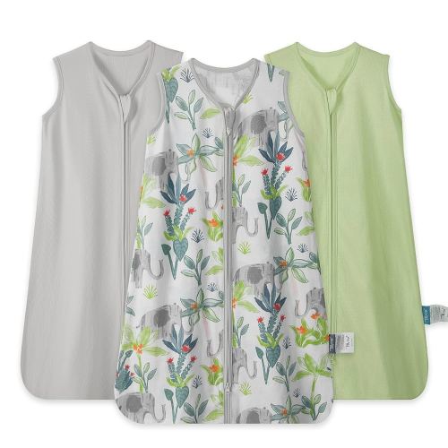 TILLYOU Baby Sleep Sack 6-12 Months 3 Pack, 0.5 Tog Soft Cotton Wearable Blanket for Kids with Double Zipper, Rainforest Elephant