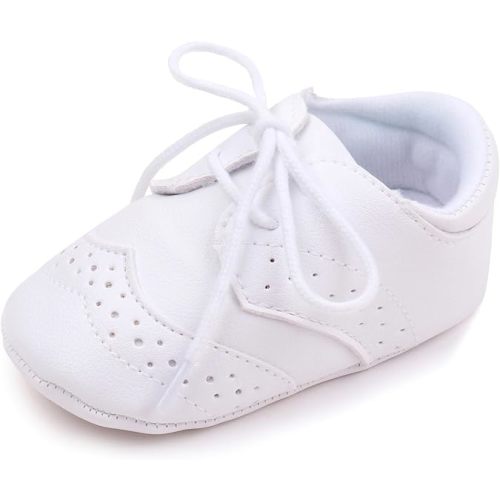 Baby Boys Girls Shoes ​Soft Sole Non-Slip PU Leather Baptism Christening Shoes Infant First Walker Shoes Toddler Crib Shoes Newborn Loafers Flats Shoes - 0-6 Months Infant - A-white