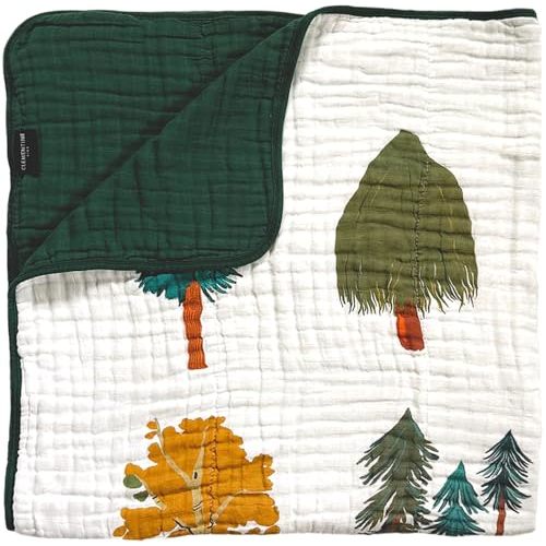 CLEMENTINE KIDS Forest Trees Quilt, 47 x 47 inches, Cotton Muslin, Green