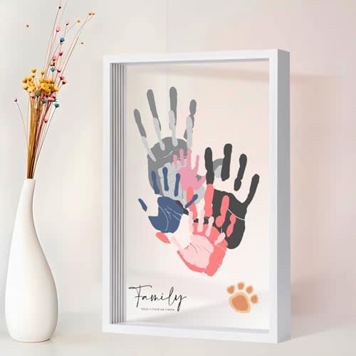 Family Handprint Kit for 5,DIY Craft Family Memories Keepsake Art Baby Newborn Hand and Footprint Wooden Frame for Home Decor Family Gifts Set(5 Sheets with 8 Colors)