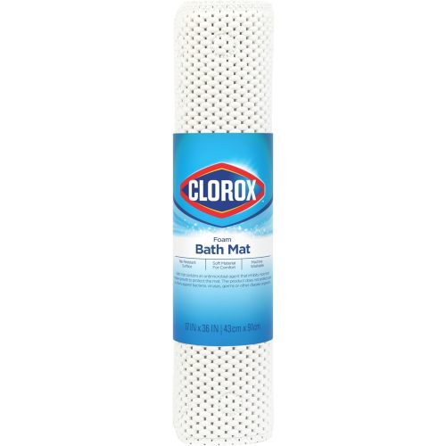 Duck Brand Clorox Cushioned Foam Bath Mat for Tubs, Non-Slip with Suction Cups, 17 Inches x 36 Inches, White
