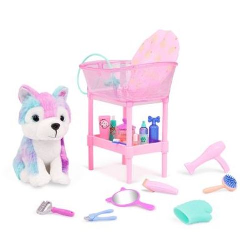 Glitter Girls Plush Husky Dog Bathtub Puddles & GG Grooming Playset