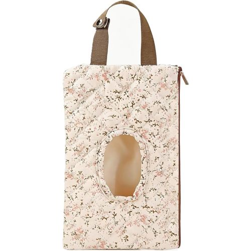 Quilted Baby Wipe Holder Quilted Wipe Pouch Portable Hanging Floral Wet Wipes Bag for Car, Stroller (Pink 3)