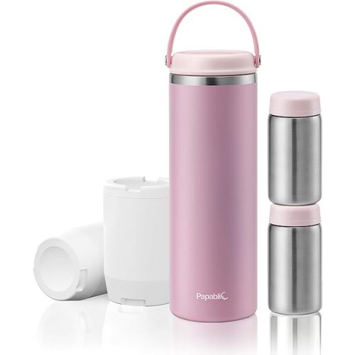 Papablic 360° CapsuleChill Breastmilk Cooler for 36H Safe Storage, Stress-Free Portable Breast Milk Chiller for Working Mom, 20oz Travel Cooler with 2pcs Stainless Steel Baby Bottles, Sakura Pink