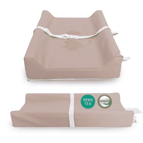Sleepah Vegan Leather Baby Changing Pad – Contoured Waterproof & Wipeable Foam Changing Pad for Dresser or Table with Removable, Machine-Washable Cover – Standard Size Diaper Changing Pad – Tan