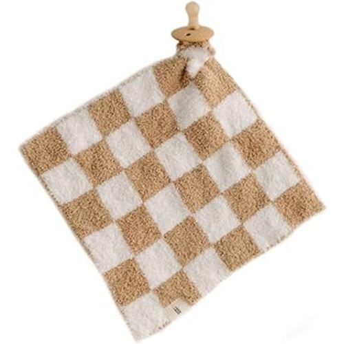 Forever French Baby | Baby Lovey | Pacifier Holder | Lovie Baby Gifts | Baby Boy & Baby Girl | Ideal for Age 0 Months & Up | Microfiber Feather Yarn | Pacifier Not Included (Checkerboard)