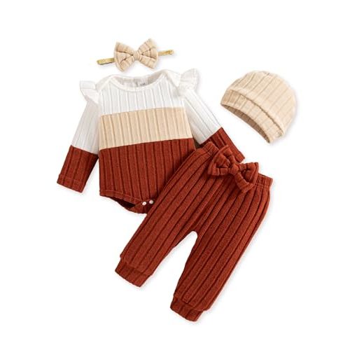 Mioglrie Newborn Baby Girl Clothes Infant Fall Outfits Color Block Pants Set Baby Clothes for Girls 0 3 6 9 12 18 Months