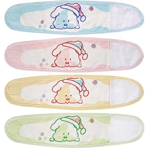 Liitrton 4 PCS Cartoon Pattern Cotton Baby Infant Umbilical Cord Belly Band for 0-12 months (Random Color, Cute Dog)