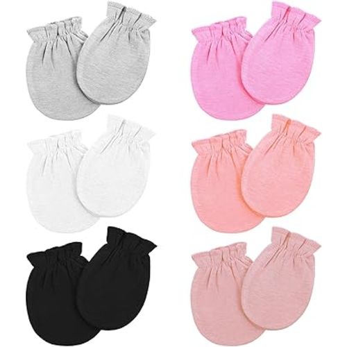 6 Pairs Newborn Baby Mittens No Scratch Cotton Gloves Elastic Wrist Infant Mittens for Baby Girl 0-6 Months (Multi Colors)