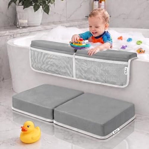 Rylor Premium Baby Bath Kneeler Mat & Elbow Rest Pad Set – Comfortable Bath Kneeler and Elbow Kneeling Rest Pad for Parents, Extra Long 26'', 2.4'' Thick, Non-Slip Support for Easy Bath Time (Gray)