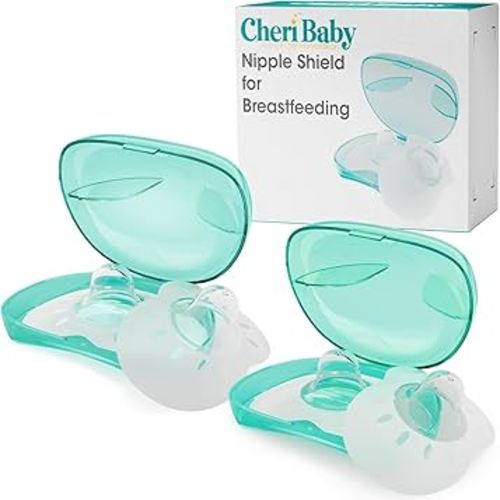 CheriBaby Nipple Shield, Contact Nipple Shield for Breastfeeding with Difficulty Sucking or Flat or Inverted Nipples, 2 Pair with Carrying Case, 100% Food Grade Silicone, BPA/BPS Free, （M-20mm）