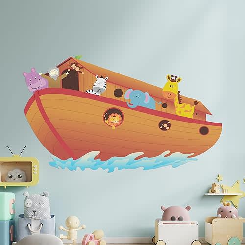 EGD Noah Ark Wall Decor I Wall Decal for Nursery I Religion Classroom Decorations I Baby Boy or Girl I Bible Stories for Kids I Jungle Animals for Cute Room Decor (Wide 40" x 25" Height)