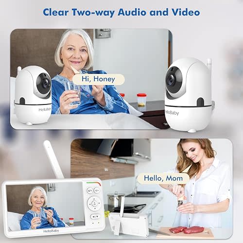 HelloBaby Baby Monitor with 2 Cameras, World First 6" IPS Split Screen, Double Cams No WiFi, 30H Battery, 1000ft Range, 2-Way Audio, Pan-Tilt-Zoom, VOX, Night Vision, 8 Lullabies, Ideal for Twins