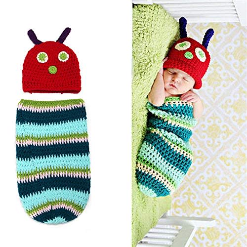 Crocheted Cute Caterpillar Outfit Beanie Hat Clothes Newborn Photography Props Handmade Knitted for Unisex Infant Boy Girl