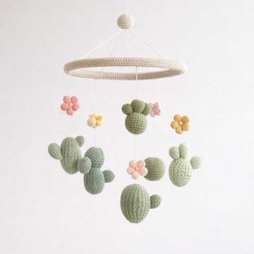 Soft Cactus Bloom Mobile | Southwestern Baby Nursery Decor | Hand-Crocheted Desert Succulent Art