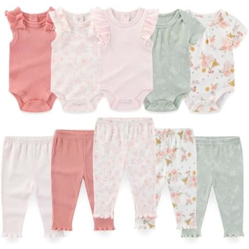 Baby Boy Girl 10 Piece Combined Type Clothing Set Cotton Baby Bodysuits and Pants Set Home Outdoor Infant Clothes
