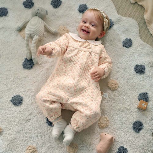 Dave&Bella Baby Girls Orange Floral Indoor Warm One-piece Crawling Romper Suit