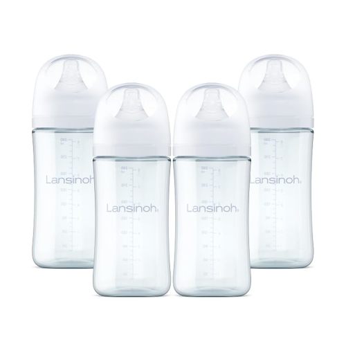 Lansinoh Anti-Colic Glass Baby Bottles, White Collar, 8 Ounces, 4 Count