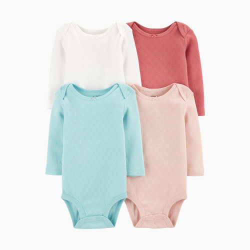 Carter's Long Sleeve Bodysuit (4 Pack) - Assorted Pointelle Solids, 9M