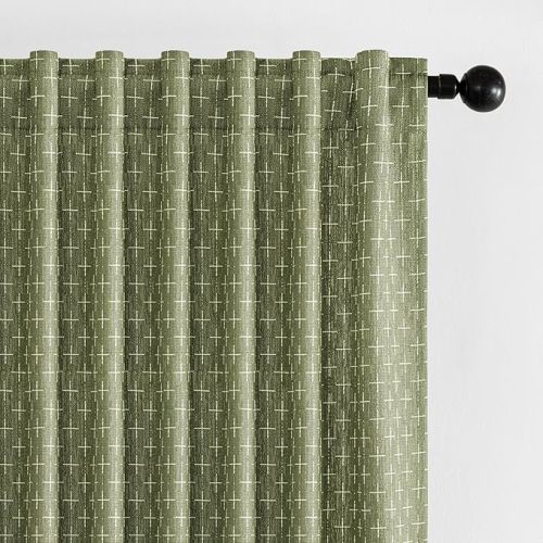 MIULEE Patterned Farmhouse Linen Curtains, Back Tab, 52Wx84L, Sage Green