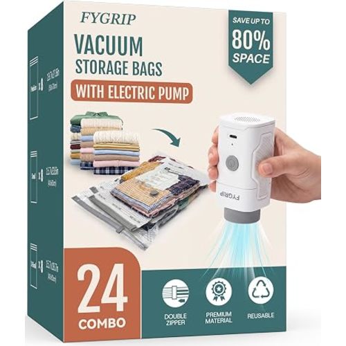 Fygrip Rechargeable Cordless Pump Vacuum Storage Bags, 24 M/S/XS Combo
