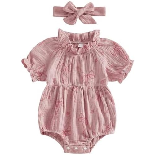 Twopumpkin Newborn Infant Baby Girl Summer Clothes Bow Floral Bubble Romper Frilly Onesie Cute Toddler Outfits For Girls