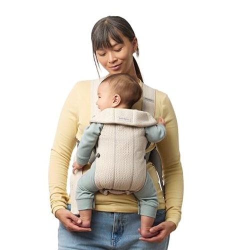 BabyBjörn Baby Carrier Mini, Light Beige, 3D Jersey | Infant Carrier (7-24 lbs), Ergonomic, Easy-to-Use