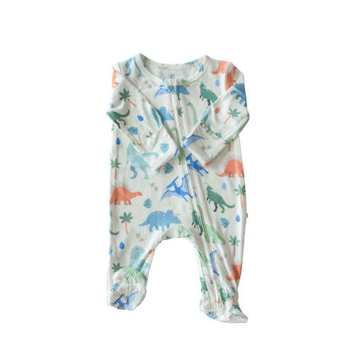 Bamboo Zipper Footie in Little Fossil Neutral | Caden Lane