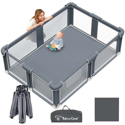 G TALECO GEAR Baby Playpen with Mat, Large Play Yard for Babies and Toddlers, Portable Baby Activity Center for Indoor & Outdoor, Gray (59‘’×71‘’)