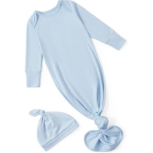 PATPAT Baby Sleeper Gown with Hat for Newborn, Knotted Baby Gown with Fold-Over Mittens for Infant Girl Boy Home Coming Gift