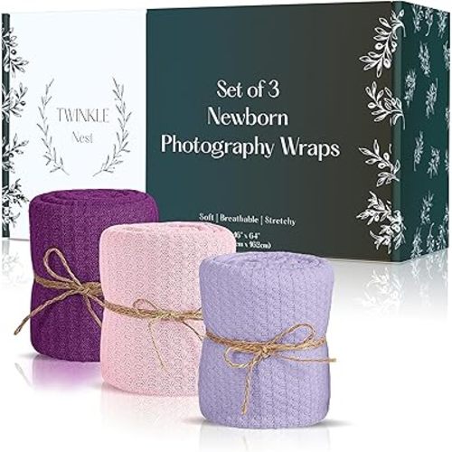 Baby Wrap. Set of 3 Newborn Photography Wraps. Baby Swaddle or Blanket for Newborn Photography Props. Waffle Knit Wraps. Infant Photoshoot Props for Boy or Girl.