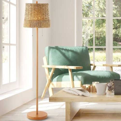 61" 2-Light Ocata Coastal Bohemian Iron/Rattan LED Floor Lamp with Pull-Chain Brown Wood (Includes LED Light Bulb) - JONATHAN Y: Empire Shade