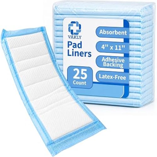 Vakly Postpartum Panty Liner Pads 4" x 11" (25 Pack) – Large Super Absorbent Maternity Pad Liners for Overnight Leak Protection, Incontinence Booster Pads with Adhesive (25, Count)
