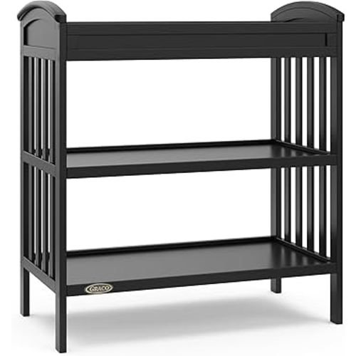 Graco Benton Changing Table with Bonus Water-Resistant Changing Pad (Black) - GREENGUARD Gold Certified, Includes Diaper Change Pad with Safety Strap, 2 Open Storage Shelves for Organizing