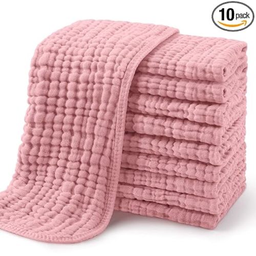 Yoofoss Muslin Burp Cloths for Baby 10 Pack 100% Cotton Baby Washcloths for Boys Girls Large 20''X10'' Super Soft and Absorbent Bean Paste